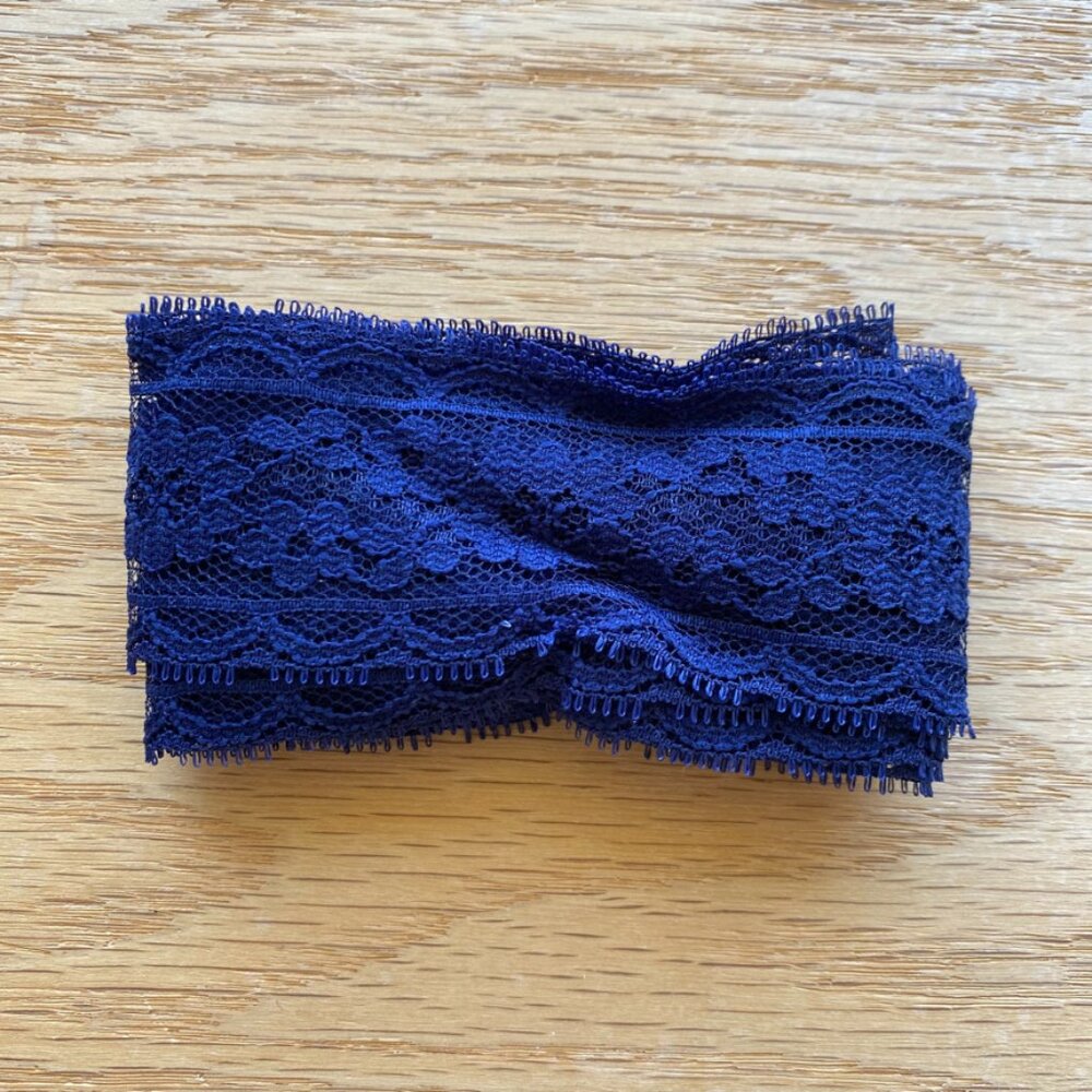 Navy Blue Floral Lace Trim